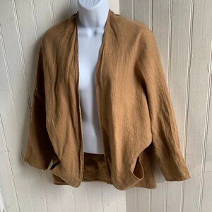 The Maybe Collection Tan Linen Kimono Wrap Jacket Pockets Lagenlook Sz Med-Larg